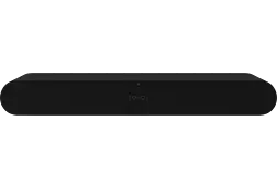 Black Sonos soundbar on a white background.