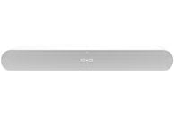 Een witte soundbar met het woord 'SONOS'. De soundbar is effen wit.