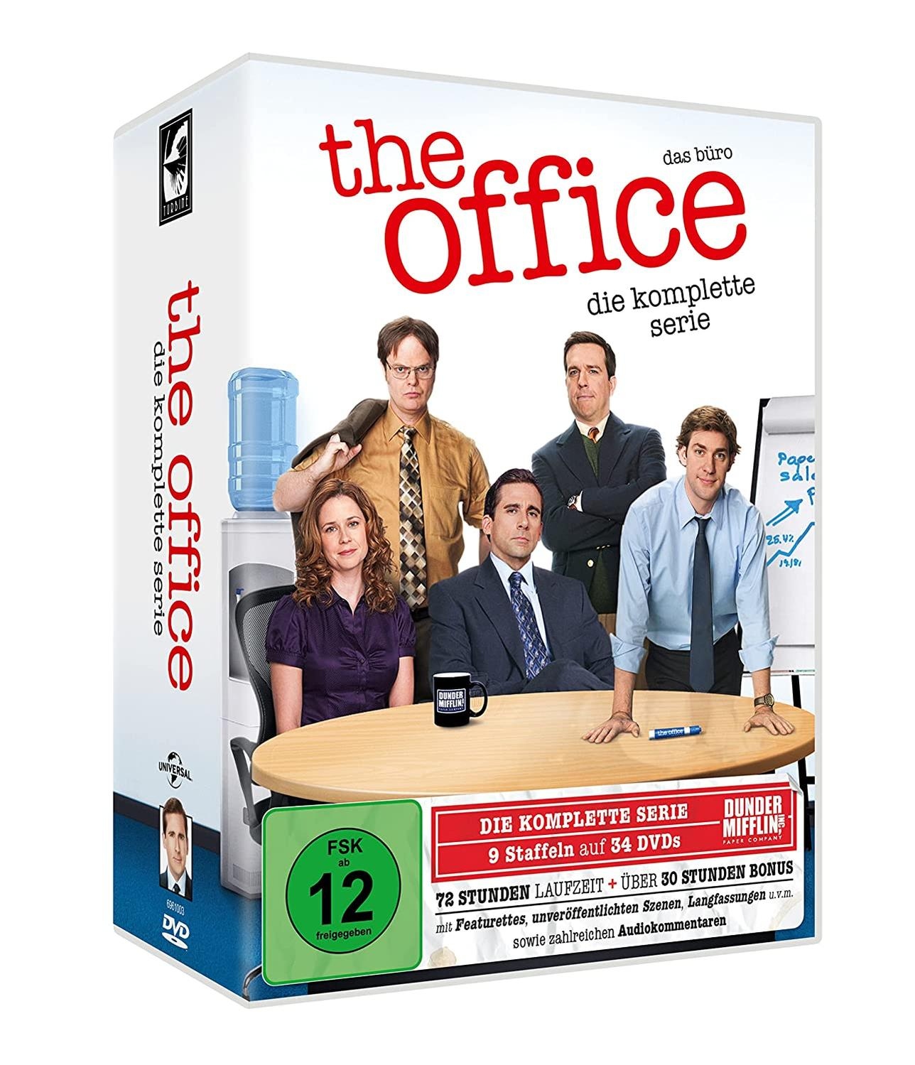 DVD-Box-Set der TV-Show 'The Office'. Die Box zeigt Fotos der Besetzung und Logos der Show.