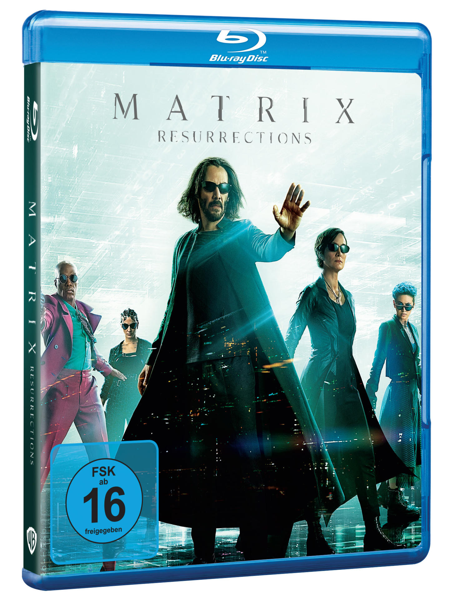 Blu-ray-Disc-Hülle von 'Matrix: Resurrections' mit Filmcharakteren.