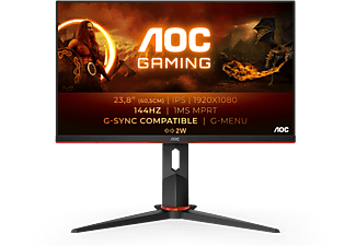 Monitor gaming - AOC 24G2AE/BK, 23.8 ", FHD, 1 ms, 144 Hz, 2 HDMI 1.4/ , DP 1.2/ VGA, Negro y Rojo