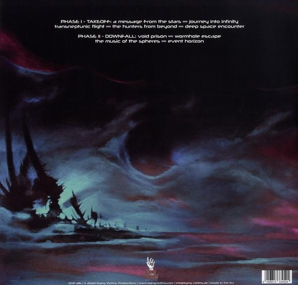 Albumcover mit Text, der Songtitel über einer dunklen, surrealen Landschaft auflistet.