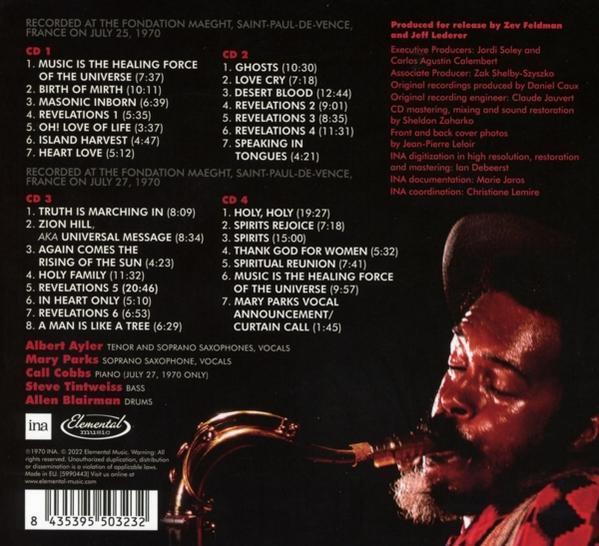 Albumcover mit Titelliste und Credits, mit einem Saxophonspieler und unscharfem Hintergrund.
