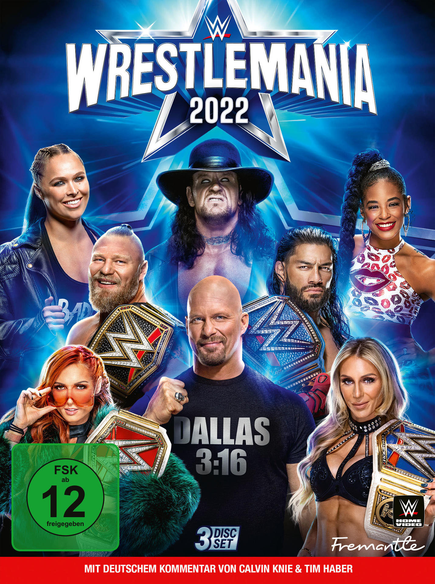 Wrestlemania 2022 DVD-Cover mit verschiedenen Wrestlern und dem Event-Logo.
