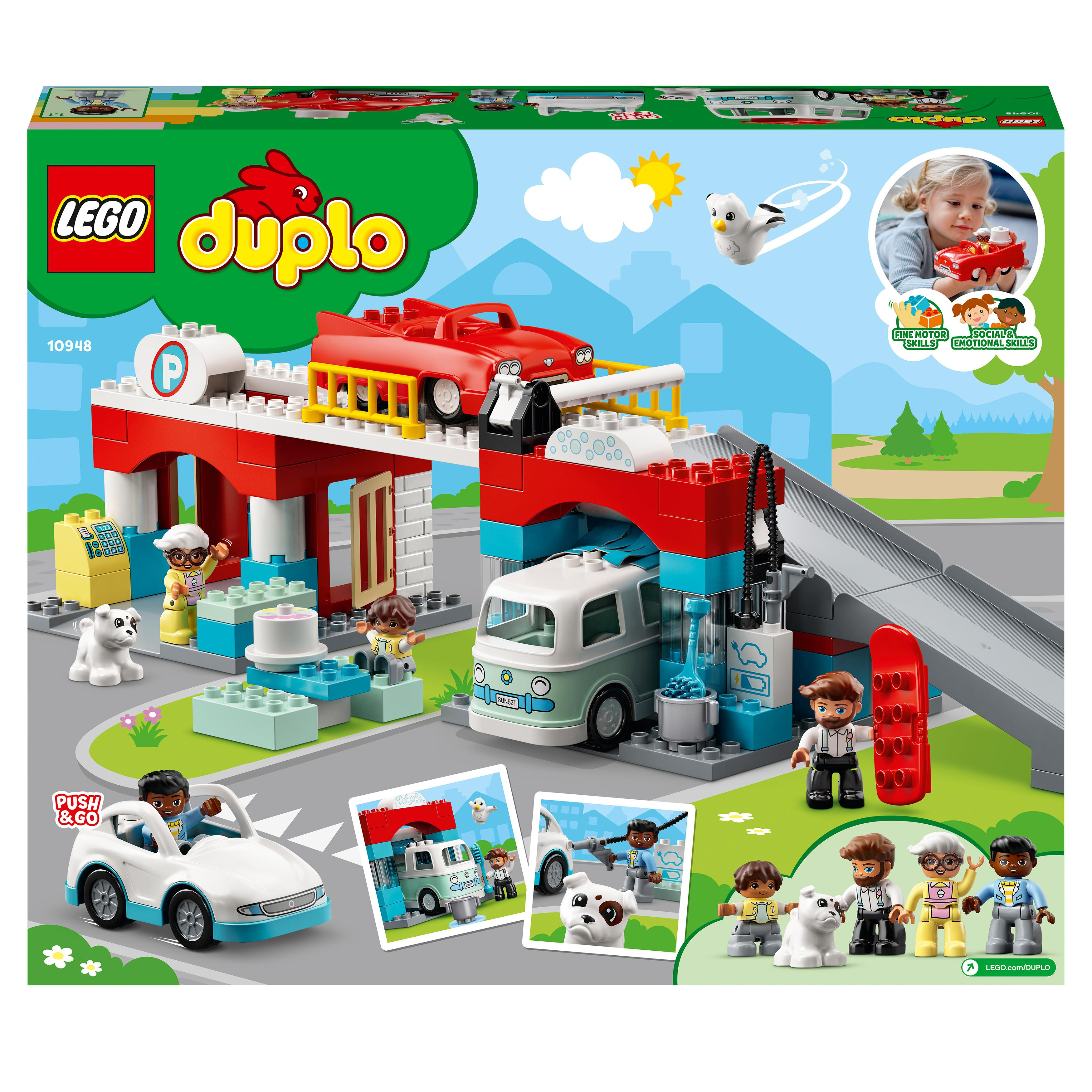 LEGO DUPLO 10948 Parkhaus mit Autowaschanlage Bausatz, Mehrfarbig