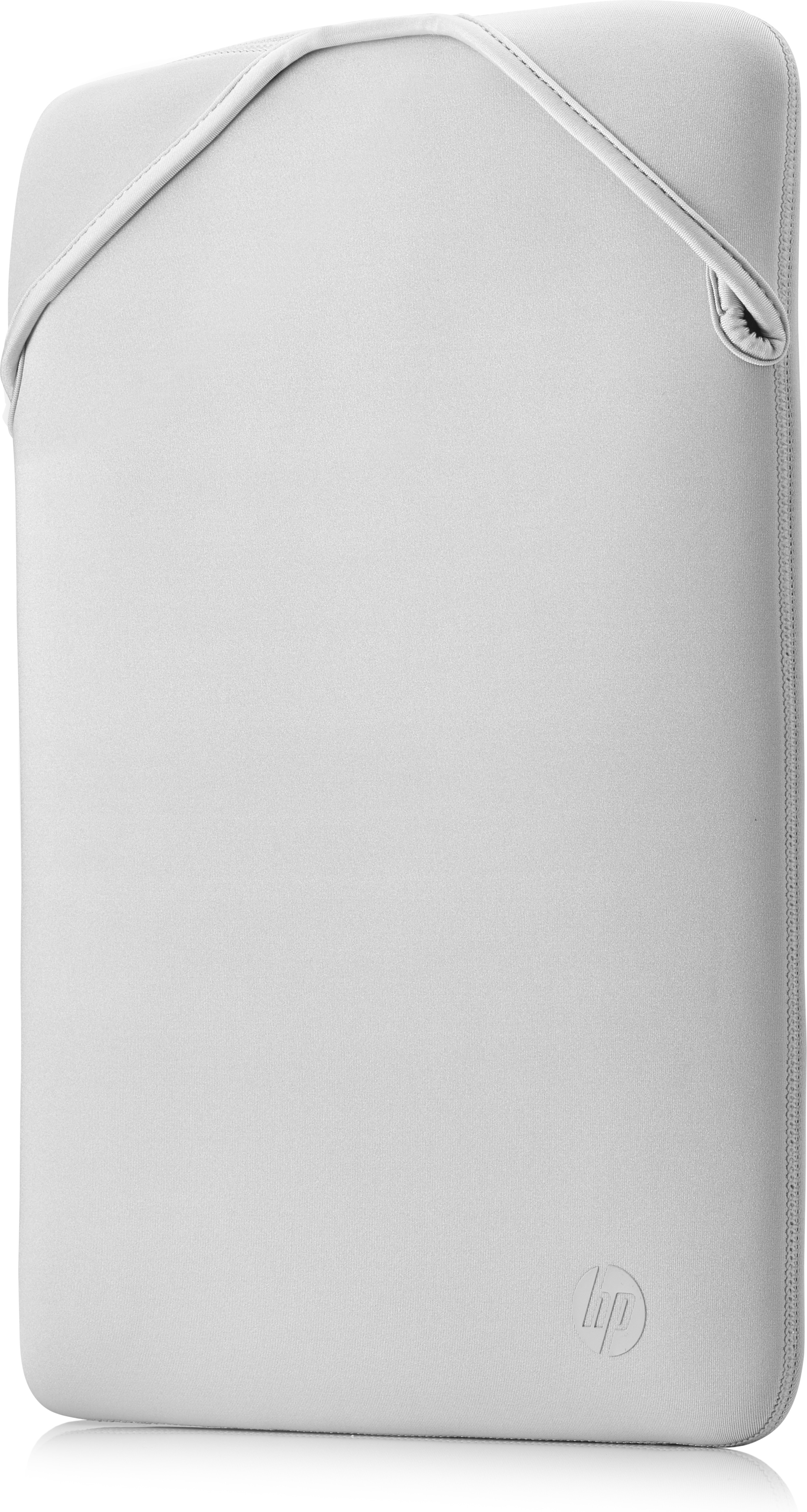 A light gray laptop sleeve with the HP logo. White background.