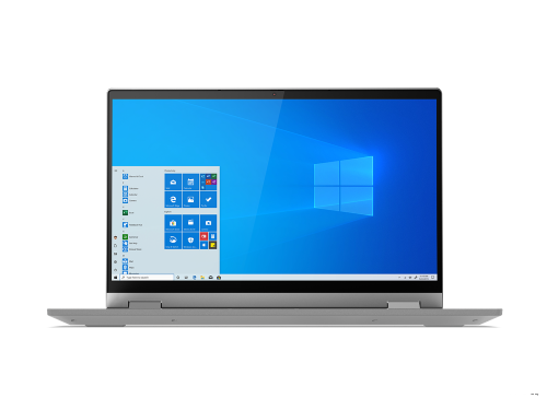Ordenador portátil abierto con interfaz de Windows 10 en pantalla, sobre un fondo negro.