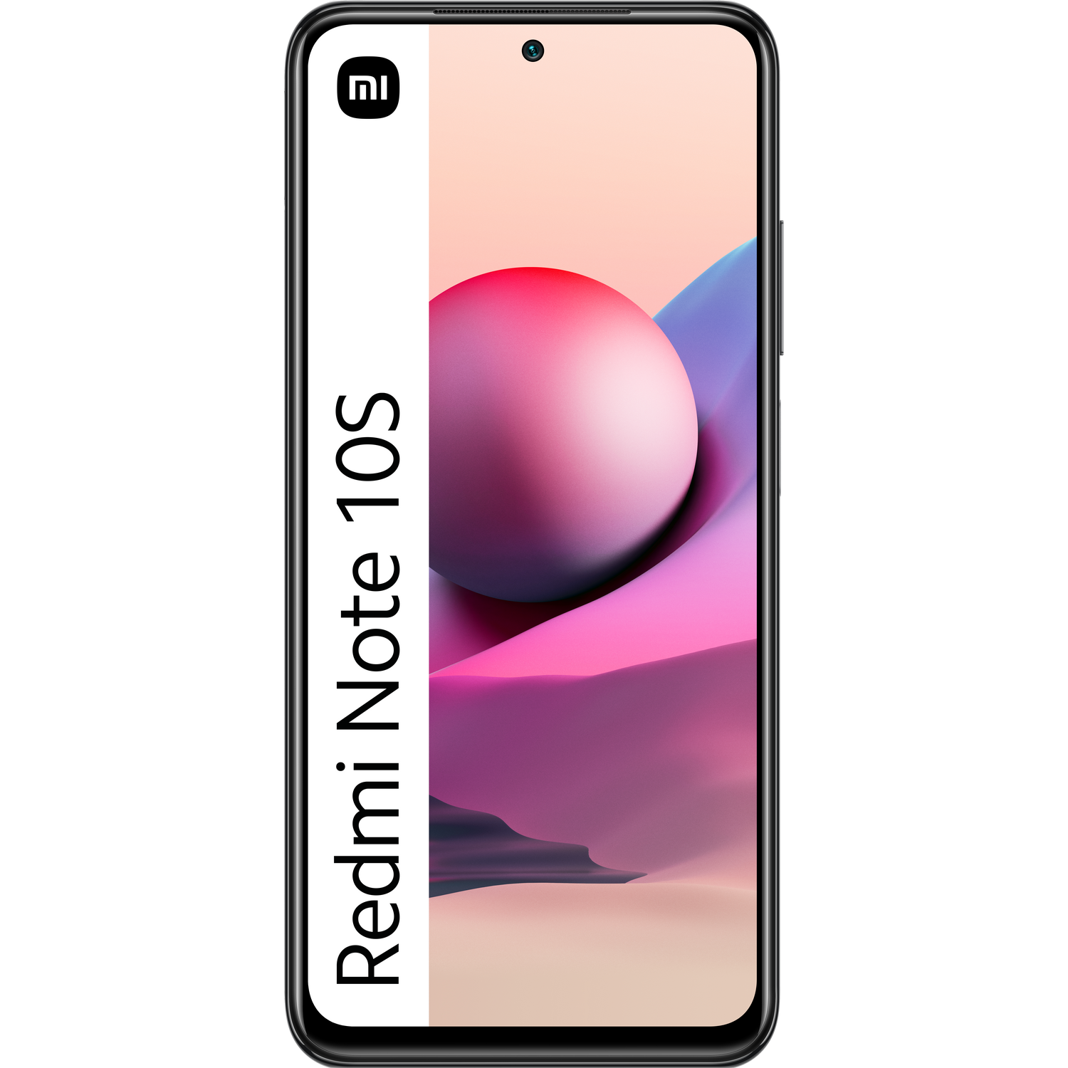 Pantalla del teléfono Redmi Note 10S, barra blanca, esferas rojas y rosas en la pantalla.