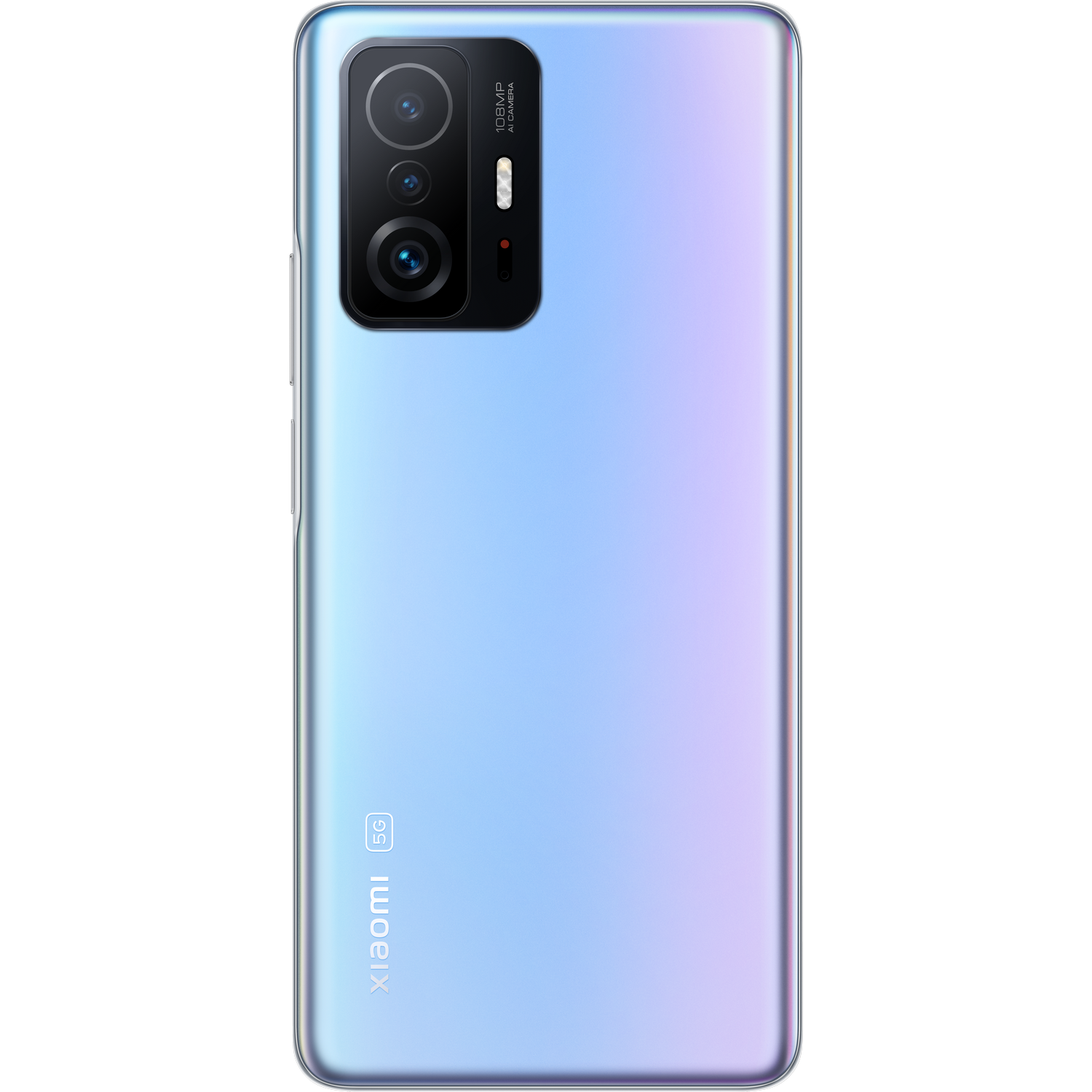 Parte trasera de teléfono Xiaomi azul con cámara.