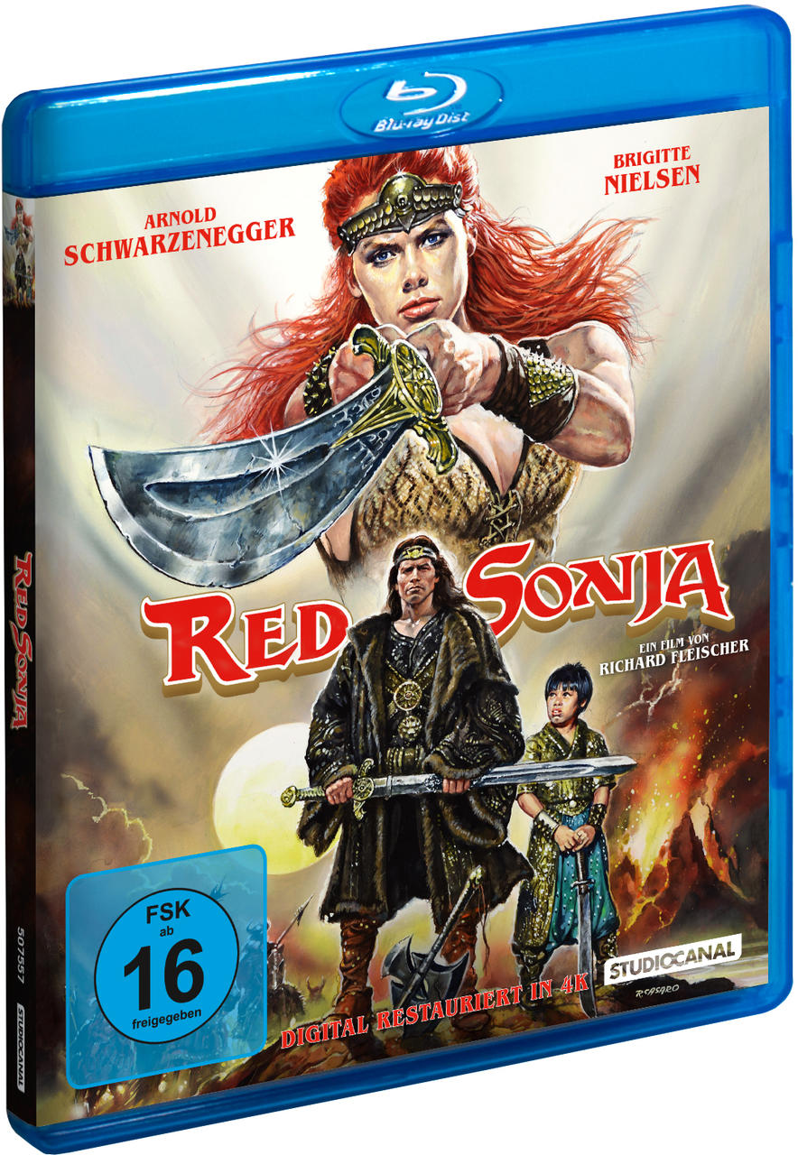 Red Sonja Blu-ray Cover. Arnold Schwarzenegger, Brigitte Nielsen. Filmplakat.