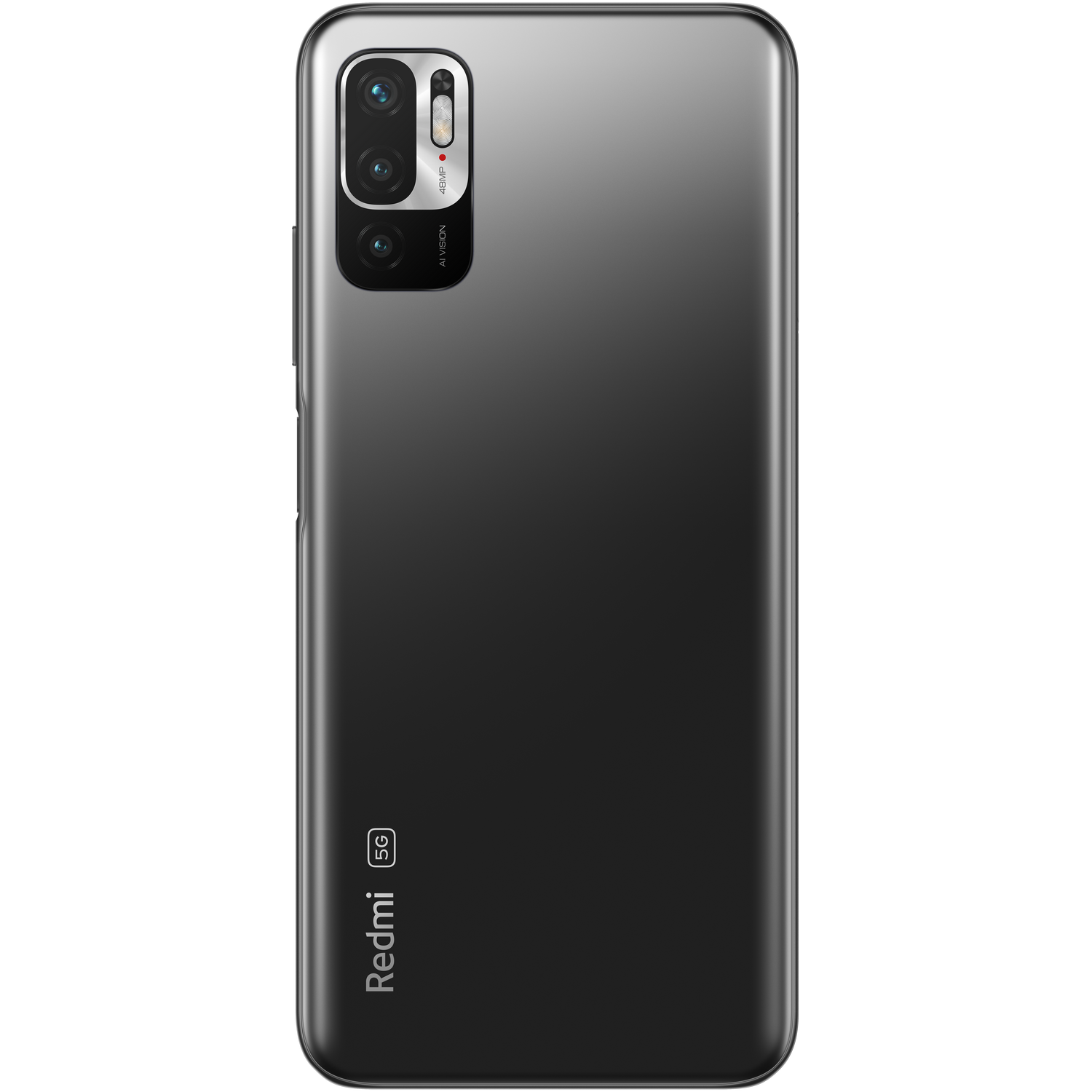 Vista trasera de smartphone negro, con cámaras y el logotipo Redmi abajo.