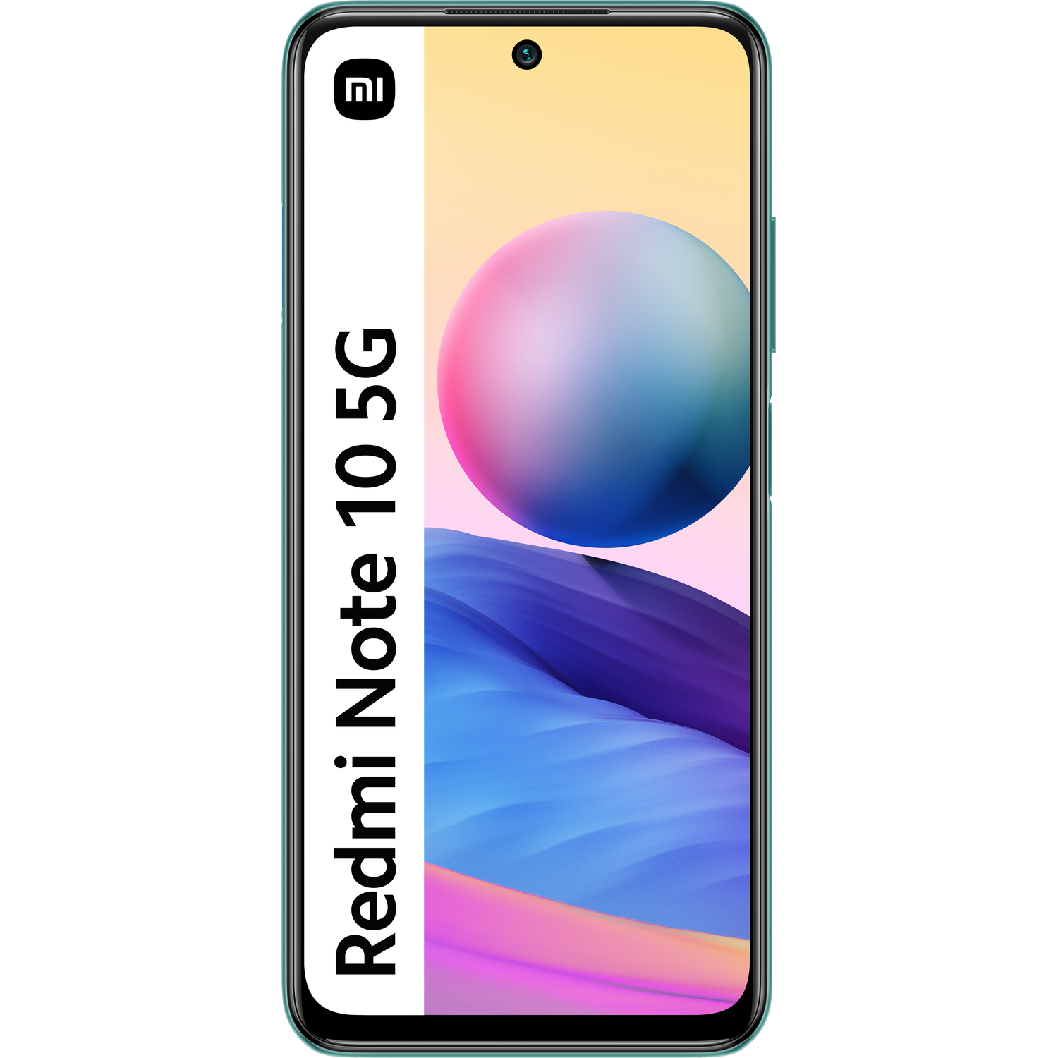 Teléfono Redmi Note 10 5G con una franja blanca y logotipo.