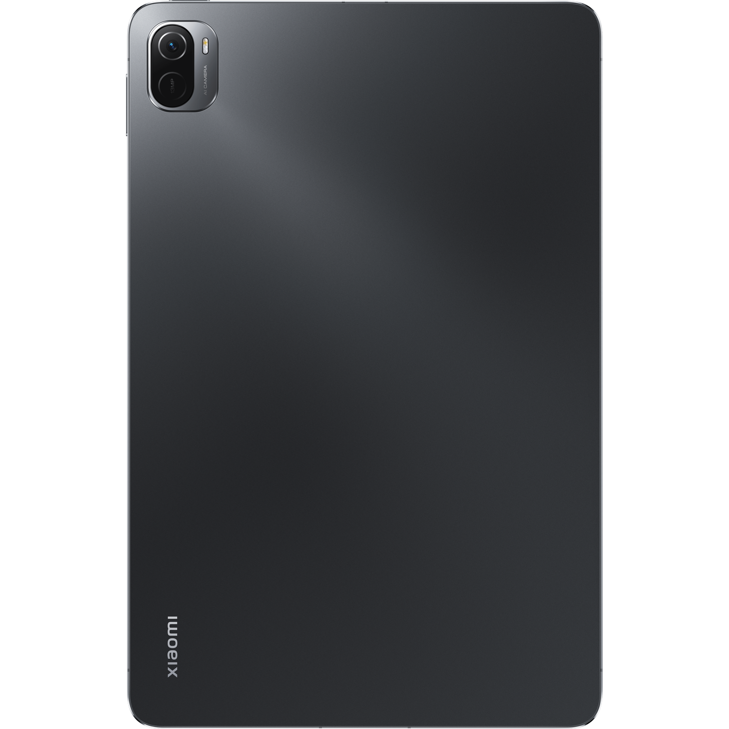Vista trasera de una tableta negra con cámara y logotipo de Xiaomi.