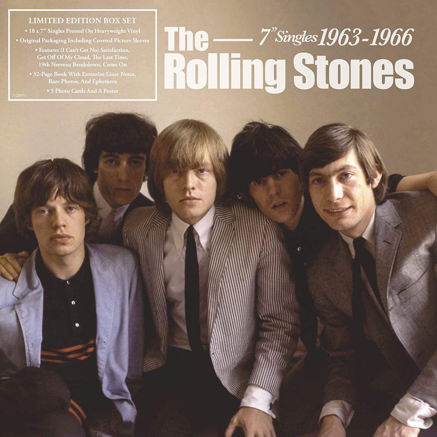 Albumcover von The Rolling Stones mit fünf Bandmitgliedern in Anzügen. Schwarz-Weiß-Foto.
