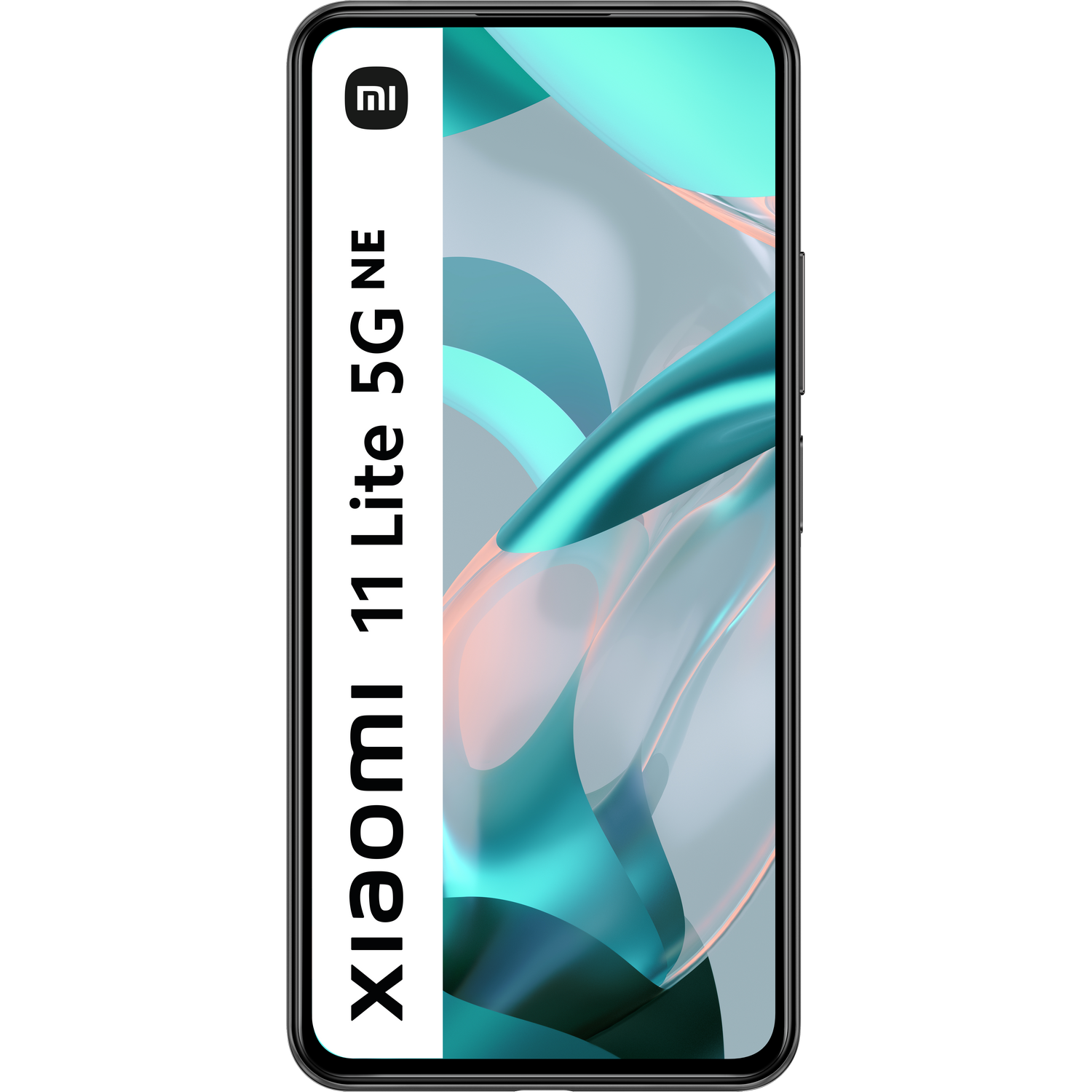 Teléfono Xiaomi 11 Lite 5G NE sobre fondo blanco. El teléfono es negro.