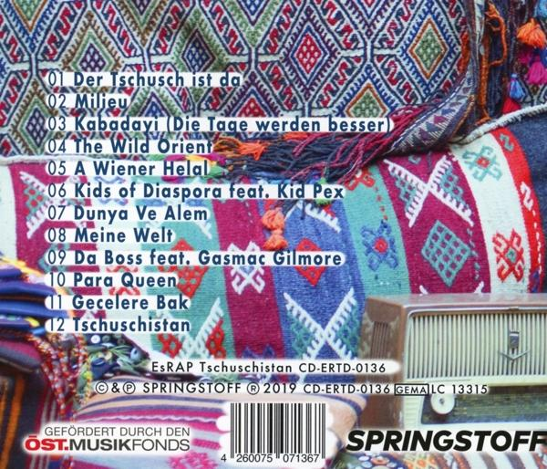 CD-Cover mit bunten Mustern und Text auf Deutsch. Liste der Titel wird gezeigt.