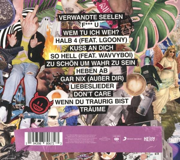 Albumcover mit Text, Gesichtern und Bildern, mit einem Barcode am unteren Rand.