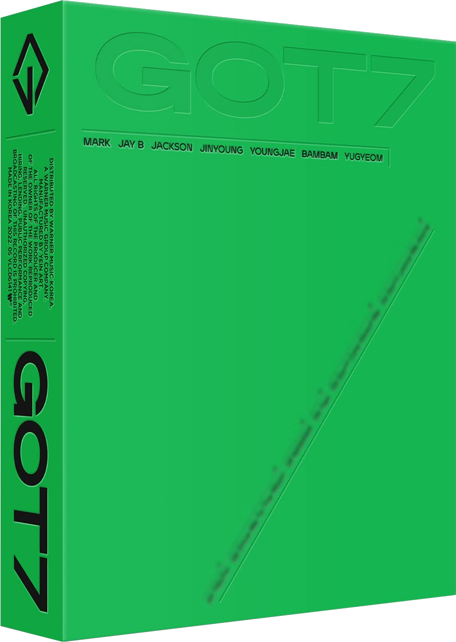 Zöld GOT7 album doboz szöveggel rajta.