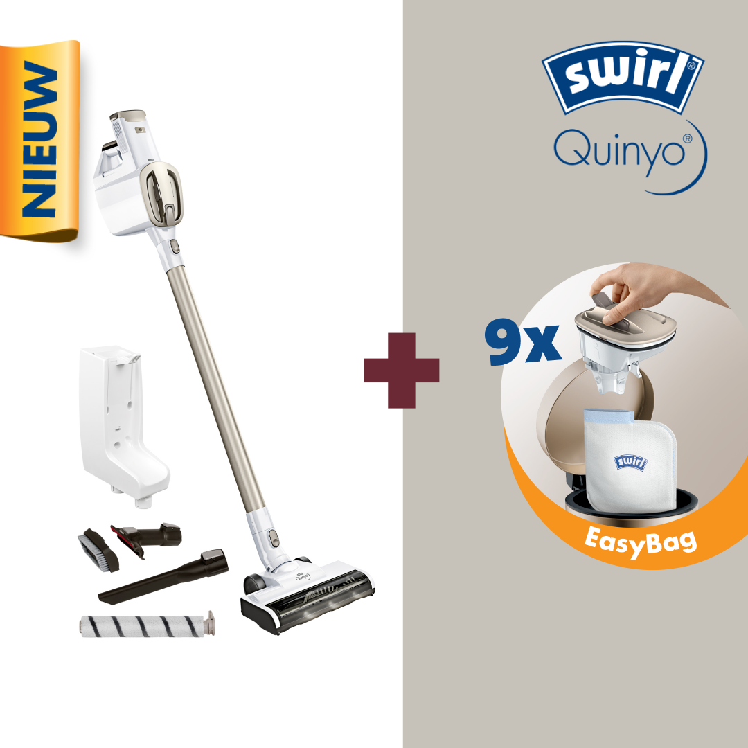 Aspirateur avec accessoires et EasyBag. Couleurs blanche et argentée.