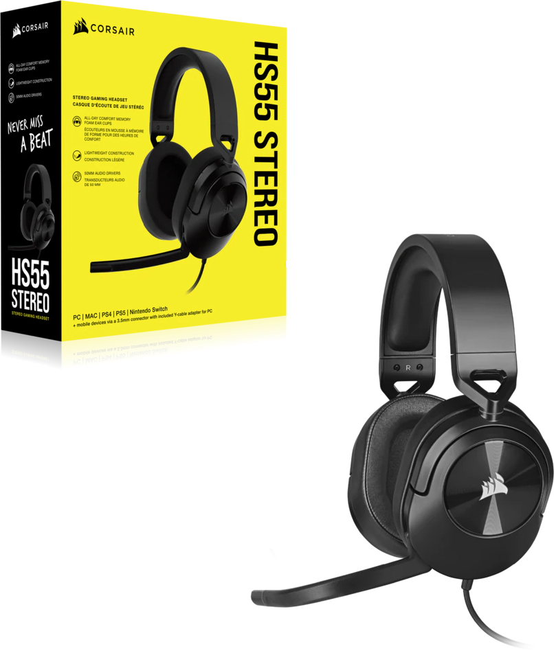Casque noir avec boîte, vue de côté.