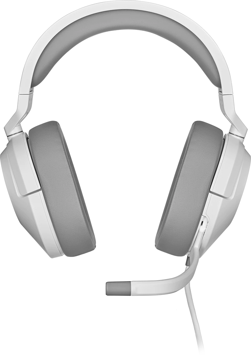 Weißes und graues Gaming-Headset mit Mikrofon, Draufsicht.