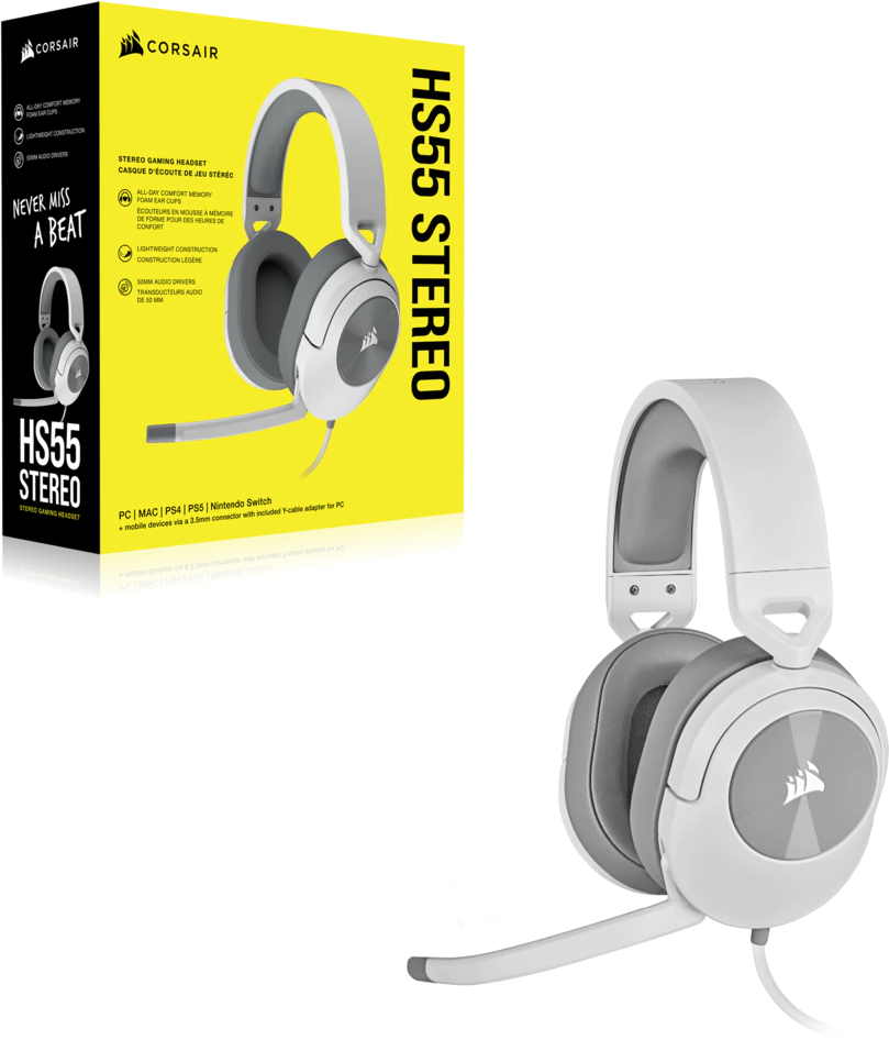 Weiß-graues Gaming-Headset mit Mikrofon und Box daneben.