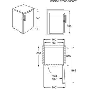 Diagramm, das die Abmessungen des Geschirrspülers zeigt.