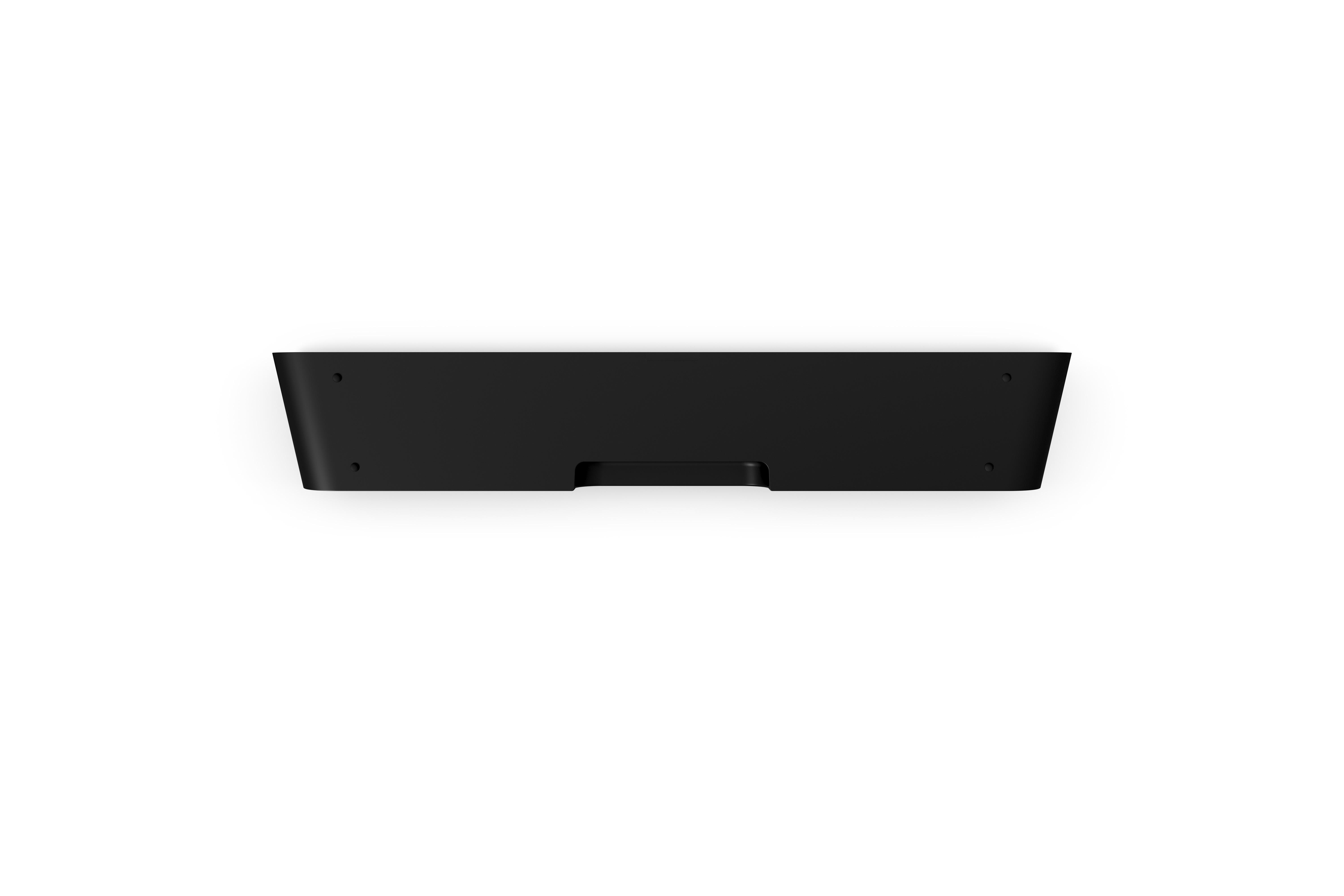 Schwarze rechteckige Soundbar, von oben gesehen. Hat einen leichten Winkel nach oben.