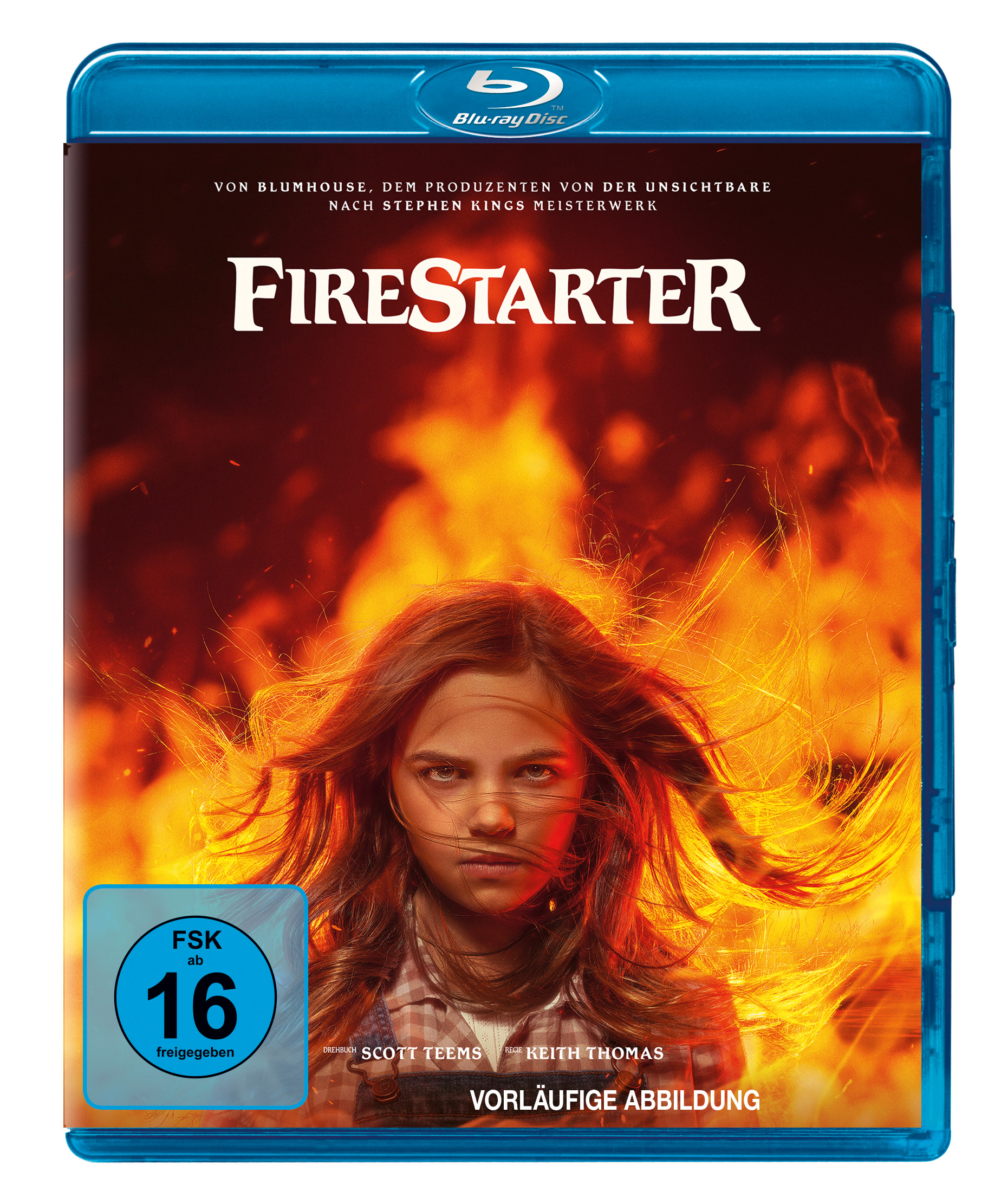 Blu-ray-Disc-Cover für den Film 'Firestarter', mit einem Mädchen im Feuer.