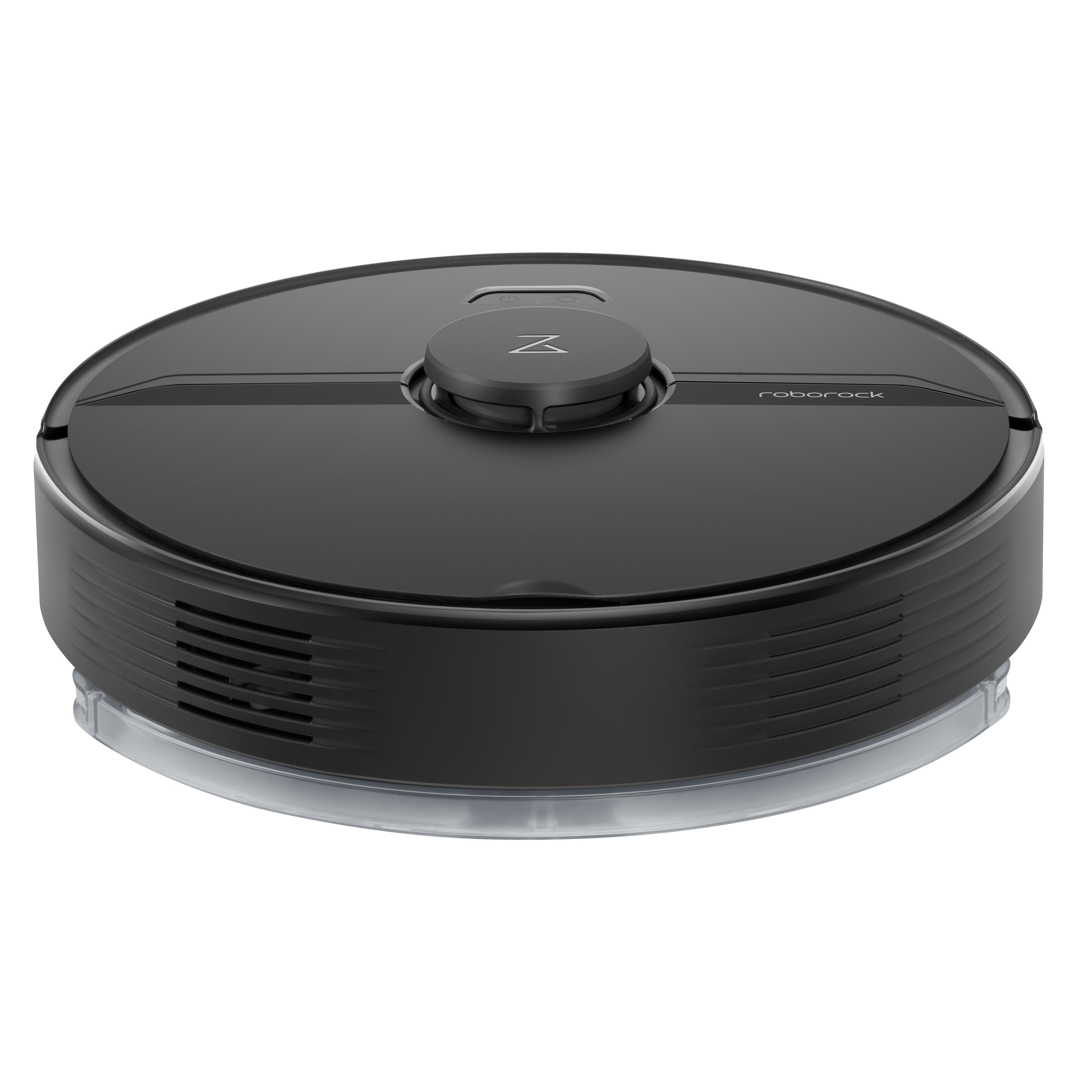 Schwarzer runder Roboter-Staubsauger.