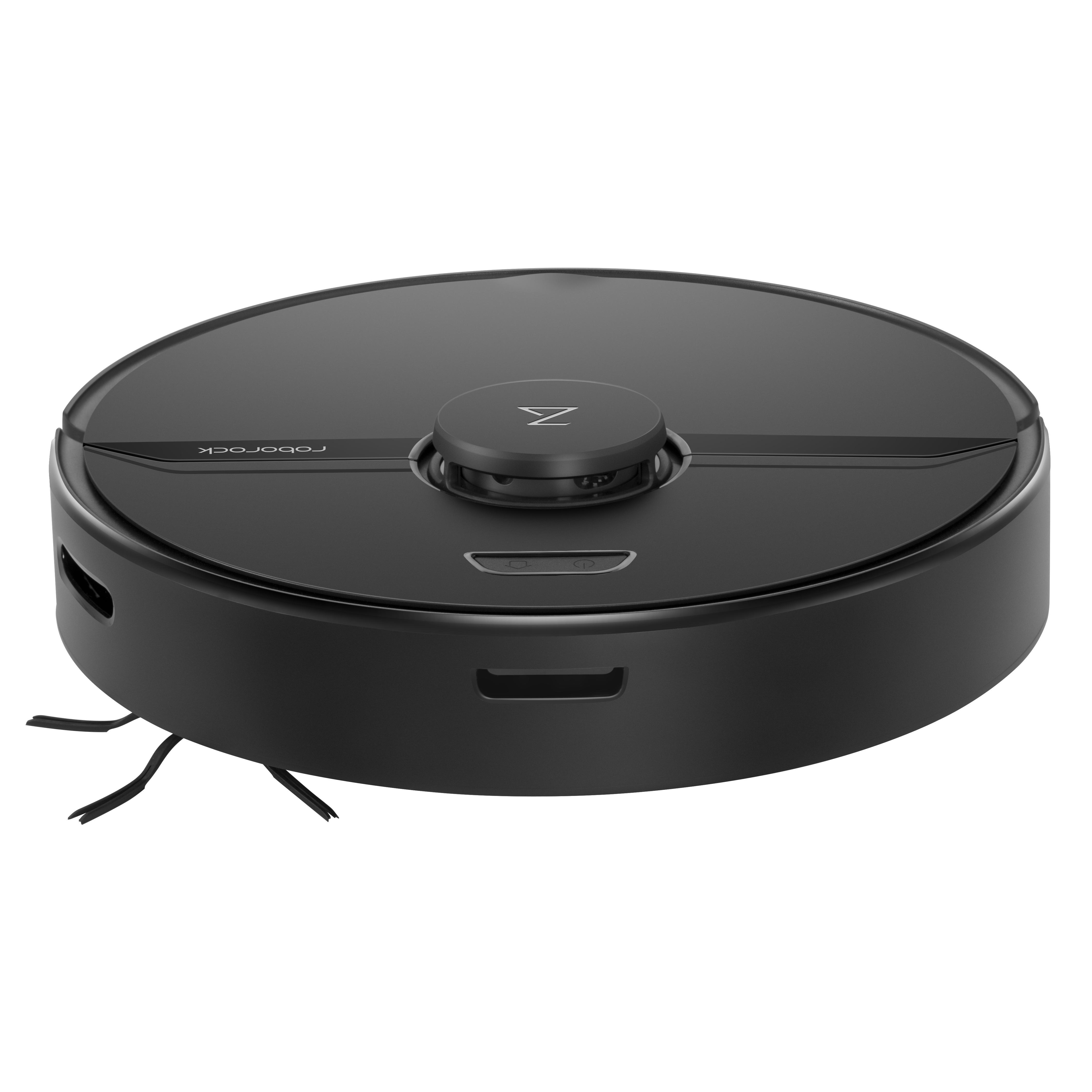 Schwarzer Roborock Staubsauger, Draufsicht.