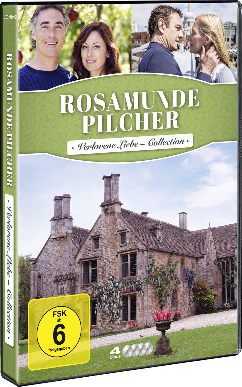 DVD-Cover von "Rosamunde Pilcher: Verlorene Liebe - Collection". Zeigt Schauspieler, ein Haus und ein Blumendesign.