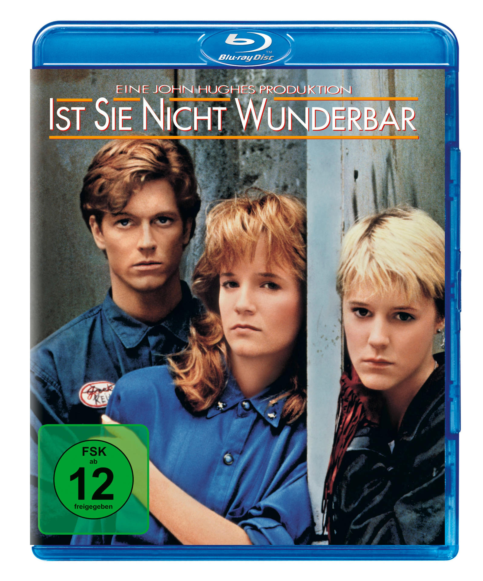 Filmcover: drei Personen, ein Mann in Blau, zwei Frauen. Titel auf Deutsch.