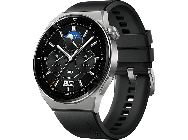 Smartwatch  Huawei Watch GT3 Pro Sport 46mm, Esfera de zafiro,  Fluoroelastómero negro