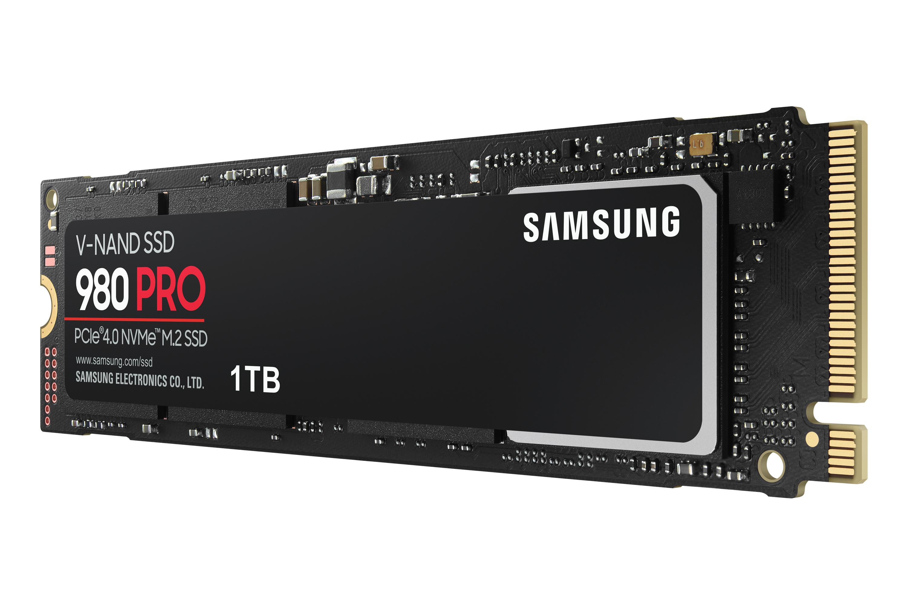 Siyah bir Samsung 980 PRO SSD ve 'V-NAND SSD 980 PRO' metni.