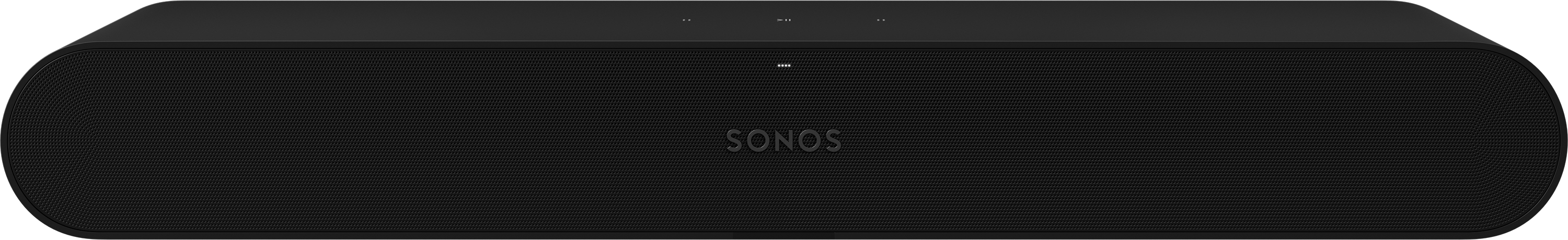 Soundbar Sonos nera con logo Sonos centrato sul fronte.