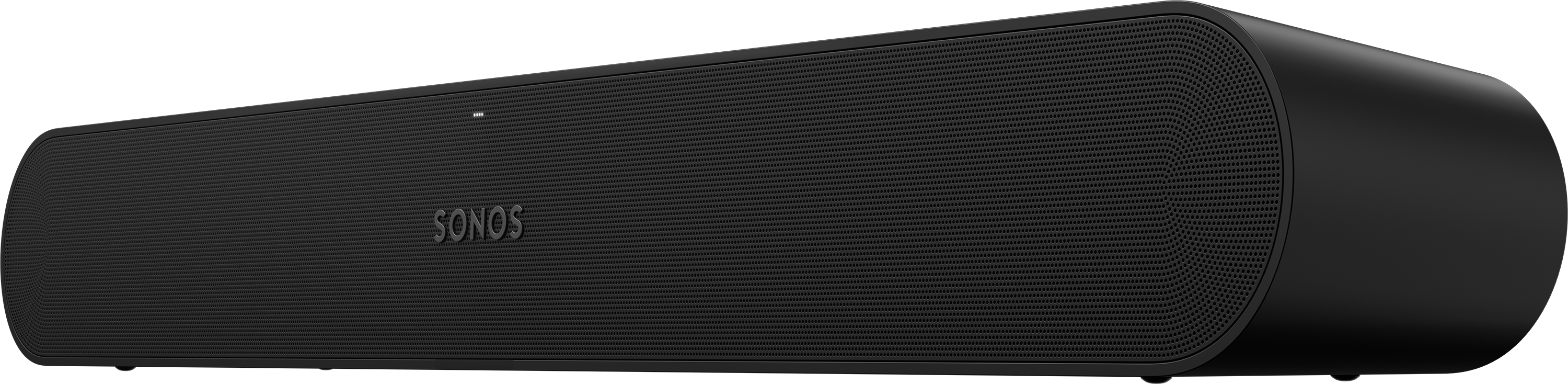 Una soundbar Sonos nera con il nome del marchio, su uno sfondo scuro, con un design elegante e moderno.