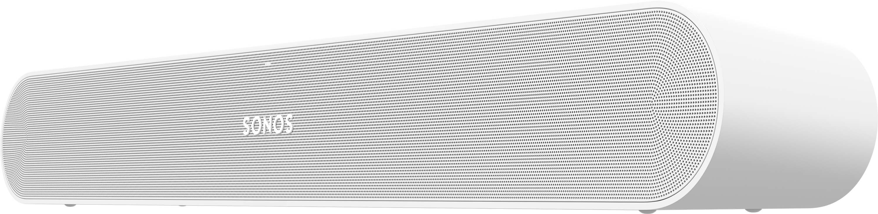 Weisse Sonos Soundbar mit abgerundeten Kanten auf weissem Hintergrund.