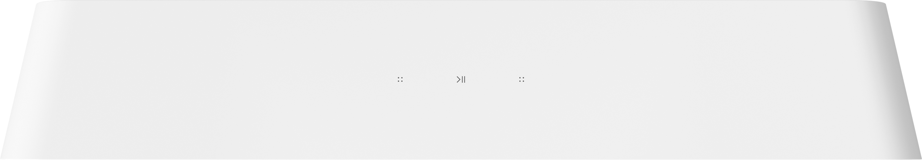Ein schlichtes, weißes, soundbar-ähnliches Objekt mit minimalistischem Design.