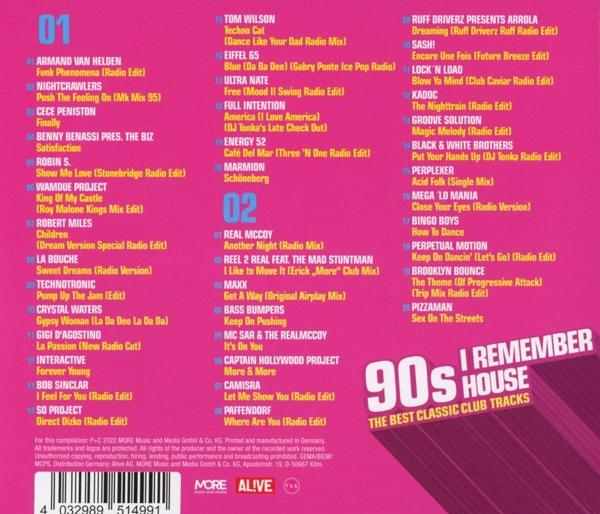 Ein pinkfarbener Hintergrund mit Text, einer Liste von Musiktiteln und einem Barcode unten.