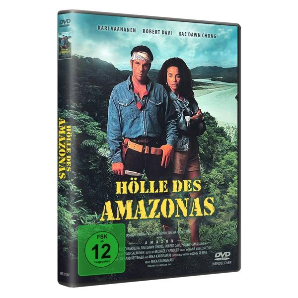 DVD-Cover des Films 'Hölle des Amazonas'. Zeigt zwei Personen vor Dschungel-Hintergrund. Der Titel ist gelb.