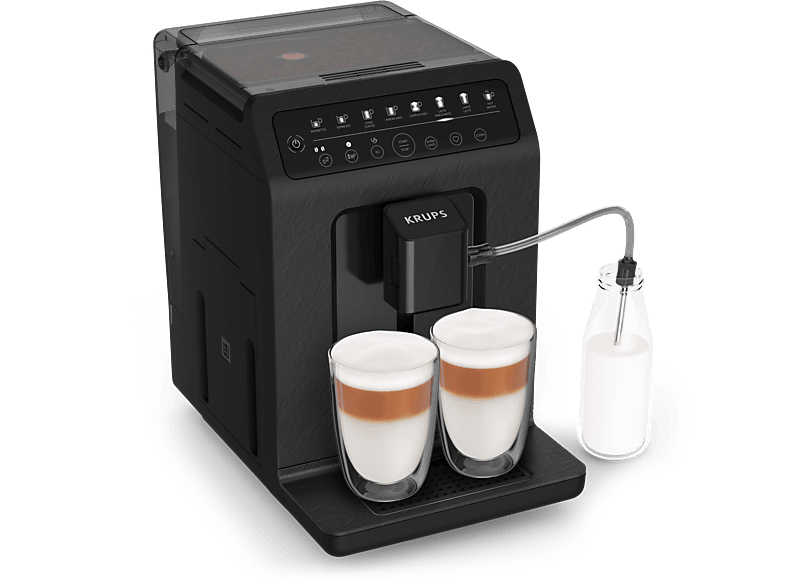 Cafetera superautomática  Krups EA81M870, 1450 W, 15 bares, 1.7 L, 260 g,  Sistema Thermoblock, 3 niveles, Boquilla ajustable, Negro