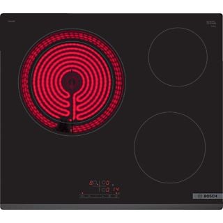 Placa vitrocerámica - Bosch PKK631BB8E, 3 zonas, 60 cm, Negro