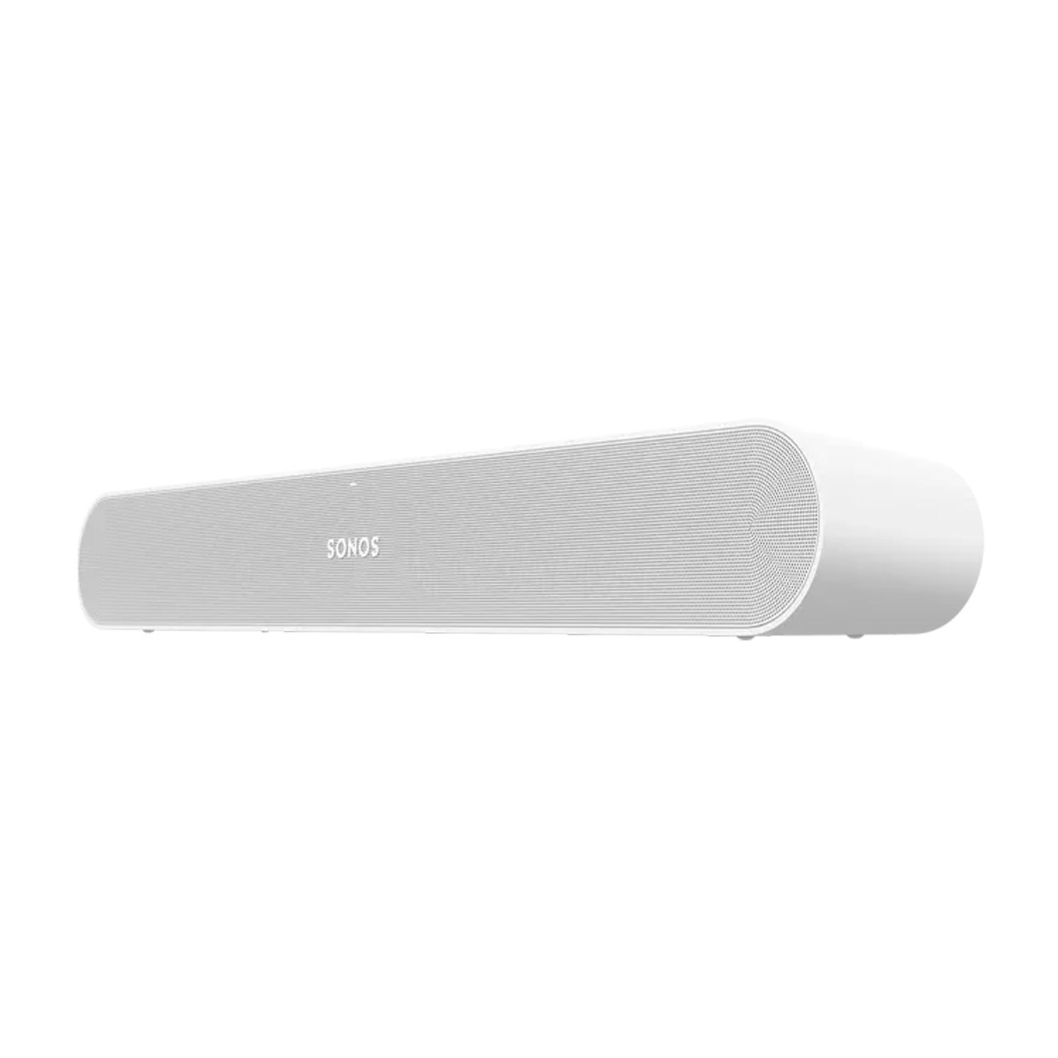 Una soundbar Sonos bianca su sfondo bianco. Ha il logo Sonos.