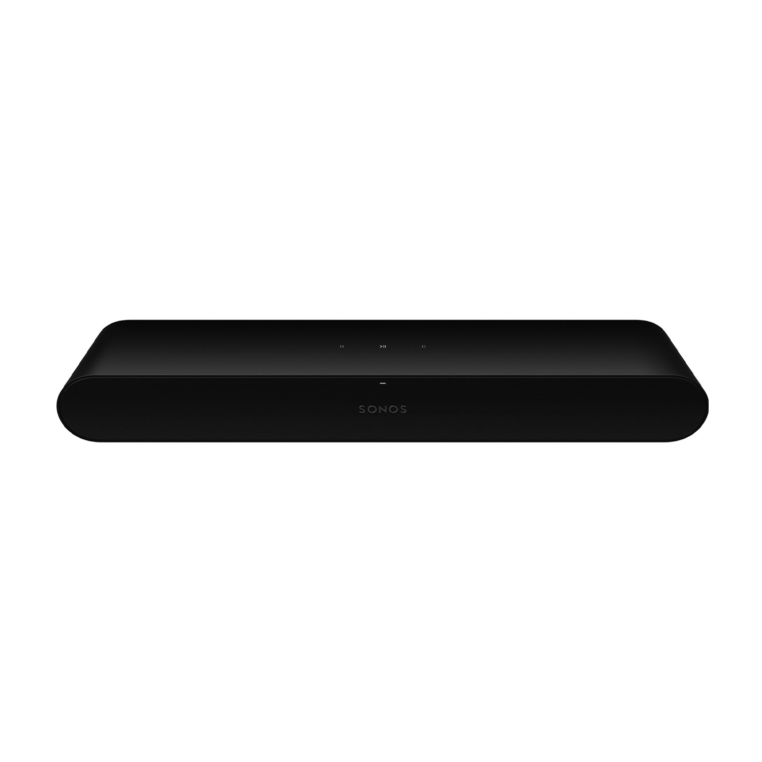 Una soundbar nera con la scritta SONOS sul davanti, su sfondo bianco.