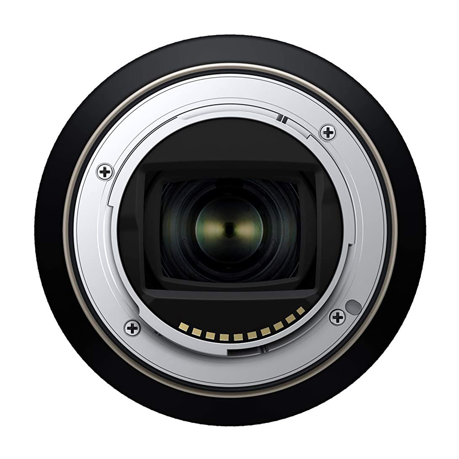 Obiettivo della fotocamera che guarda direttamente nell'obiettivo con un esterno nero.
