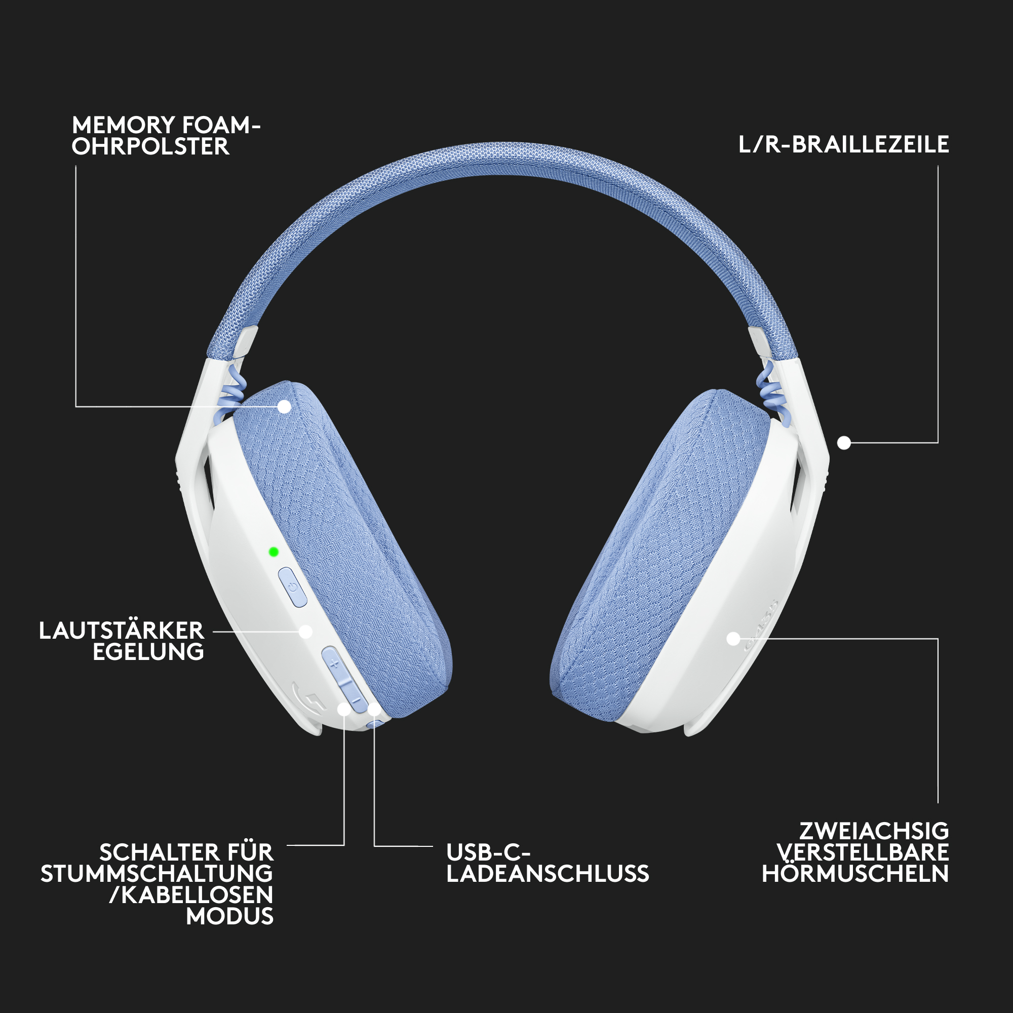 LOGITECH G435 LIGHTSPEED Kompatibel mit Over-ear kabelloses, Dolby Gaming-Headset Bluetooth PS5 PC, PS4, und Weiß Handy, Atmos