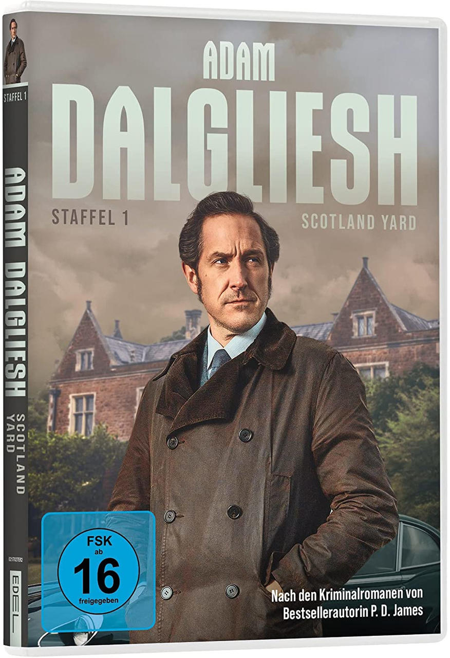 DVD-Hülle von 'Adam Dalgliesh Scotland Yard'. Das Cover zeigt einen Mann im Mantel und ein Gebäude.