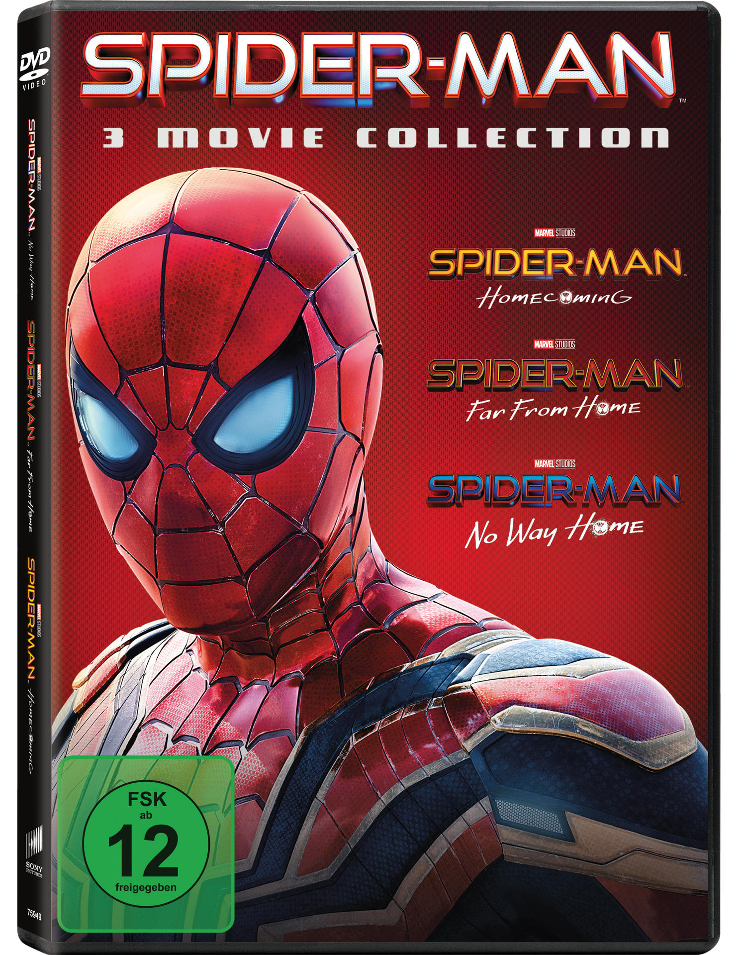 DVD-Hülle für Spider-Man 3-Filme-Sammlung, mit Filmtiteln.