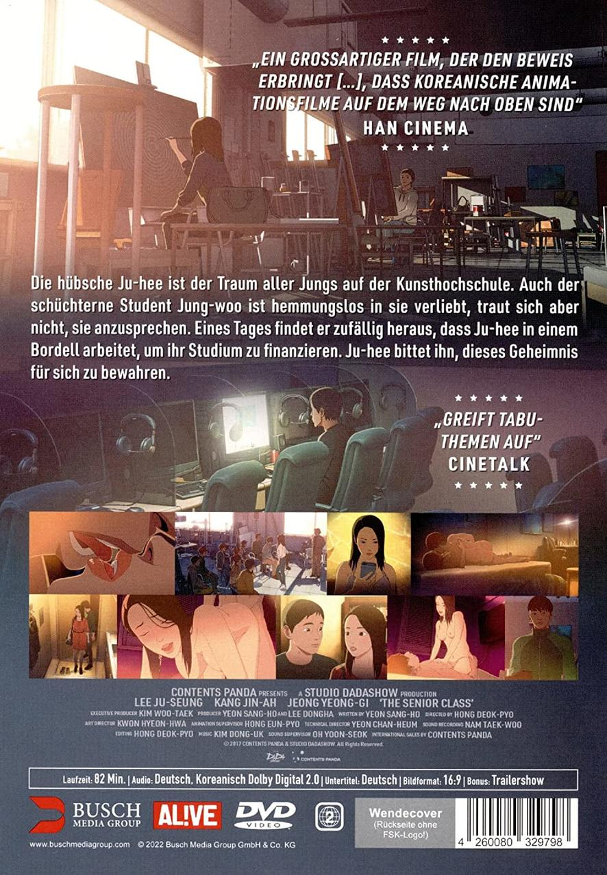DVD-Cover: Animationsfilm 'The Senior Class', Rückseite mit Text.